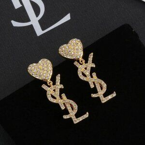 YSL Gold Crystal Heart Drop Earrings